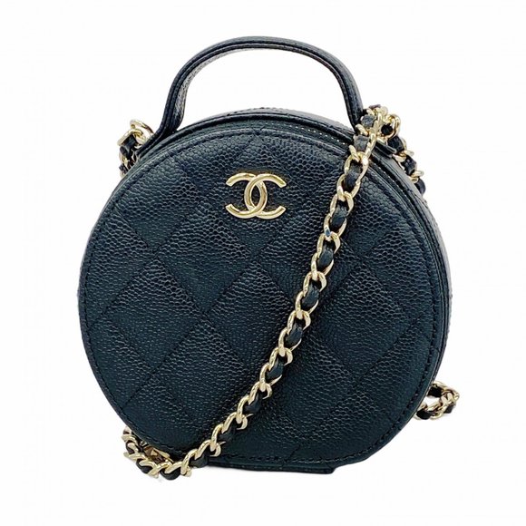 Chanel Shoulder Bag Matelasse Chain Caviar Skin Black Champagne Ladies - Picture 1 of 9